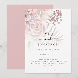 Invitation Élégante florale rose poussiéreuse Mariage de scri