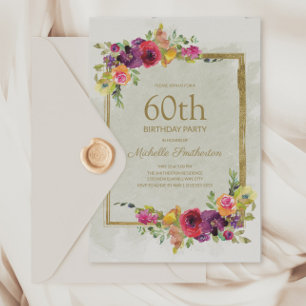 Invitation Élégante florale Vintage femme 60e anniversaire