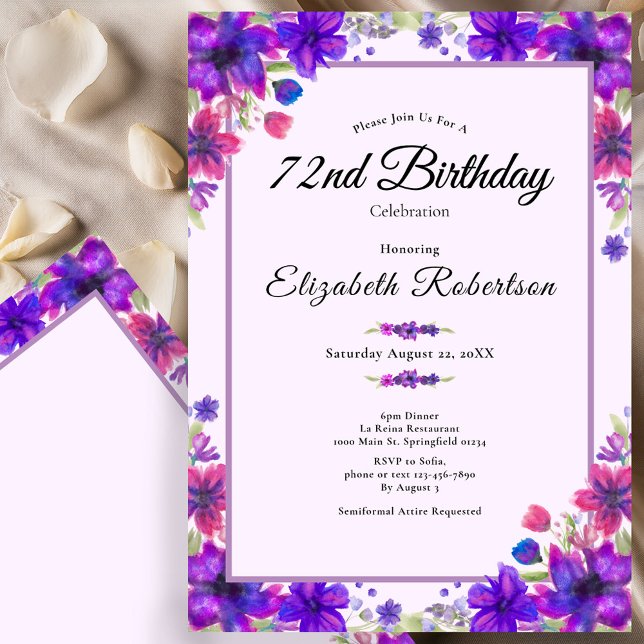 Invitation élégante florale violette pour 72e anni (Créateur téléchargé)