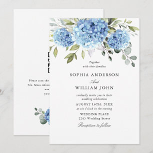 Invitation Élégante flore de mariage à l'aquarelle bleue d'ho