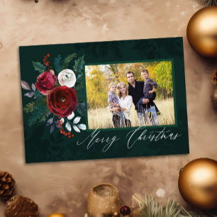 Invitation Elégante Flore verte profonde "Joyeux Noël" Photo