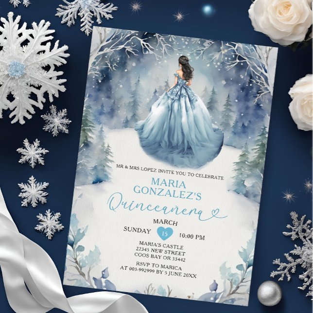 Invitation Elégante Forêt d'hiver Dusty Robe Bleue Quinceañer (Créateur téléchargé)