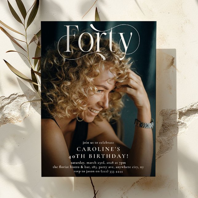 Invitation Elégante FORTY Photo 40th Birthday Party (Créateur téléchargé)