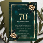 Invitation Elégante Frame Or Flower Stars Green 70th<br><div class="desc">Une invitation moderne,  chic et glamour avec des roses élégants sur arrière - plan vert.</div>