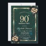 Invitation Elégante Frame Or Flower Stars Green 90th<br><div class="desc">Une invitation moderne,  chic et glamour avec des roses élégants sur un arrière - plan vert.</div>