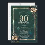 Invitation Elégante Frame Or Flower Stars Green 90th<br><div class="desc">Une invitation moderne,  chic et glamour avec des roses élégants sur un arrière - plan vert.</div>