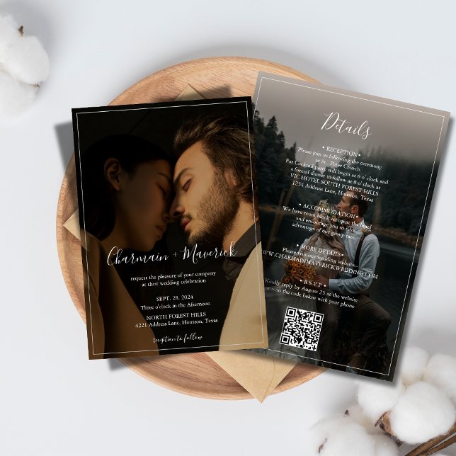 Invitation Elégante frontière blanche et 2 Mariage photo Budg (Créateur téléchargé)