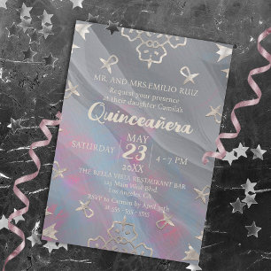 Invitation Elégante Frontière En Filigree Sur Quinceañera Gri