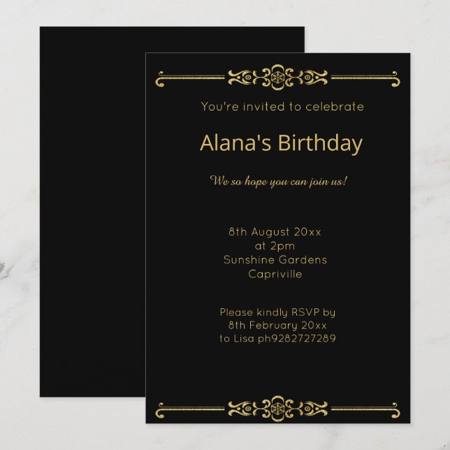 INVITATION ELÉGANTE FRONTIÈRE NOIRE MODERNE (Devant / Derrière)