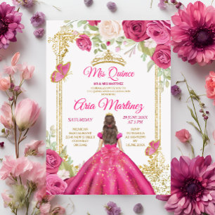 Invitation Élégante Fuchsia Rosée Roses Robe Florale Mis Quin
