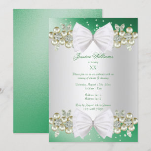 Invitation Elégante Gemmes & Bow Green Anniversaire