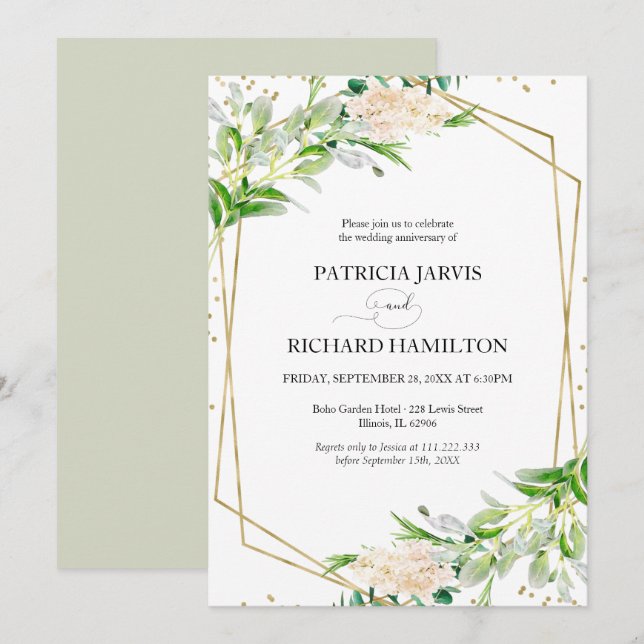 Invitation Élégante géométrie végétale pour mariage et annive (Devant / Derrière)