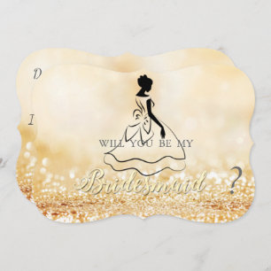Invitation Elégante Glitterie Or Bokeh, Silhouette Bridesmaid