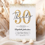 Invitation Elégante Gold 30th Birthday Party<br><div class="desc">Élégantes invitations à la fête du 30e anniversaire avec un arrière - plan blanc classique,  bords de parties scintillant or,  et un modèle moderne de célébration d'anniversaire qui est facile à personnaliser.</div>