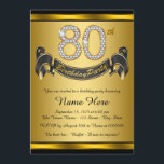 Invitation Elégante Gold 80th Birthday Party<br><div class="desc">Invitation de fête du 80e anniversaire avec numéros de diamant et bannière sur un magnifique arrière - plan noir et or riche. Cette belle invitation de fête de 80ème anniversaire en noir et or est facilement customisée pour votre événement. Vous pouvez modifier la couleur de l'arrière - plan. Ce design...</div>