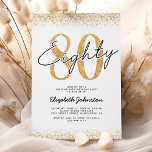 Invitation Elégante Gold 80th Birthday Party<br><div class="desc">Élégantes invitations à la fête du 80e anniversaire avec un arrière - plan blanc classique,  bords de parties scintillant or,  et un modèle moderne de célébration d'anniversaire qui est facile à personnaliser.</div>