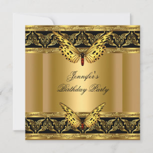 Invitation Elégante Gold Black Butterfly fête d'anniversaire
