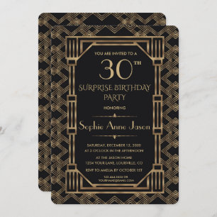 Invitation Elégante Gold Black Great Gatsby fête d'anniversai