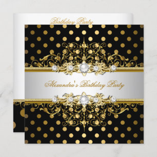 Invitation Elégante Gold Black Pois fête d'anniversaire