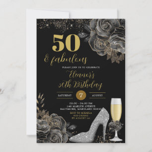 Invitation Elégante Gold Black Stiletto femme Anniversaire