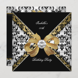 Invitation Elégante Gold Black White Damask Diamond Party