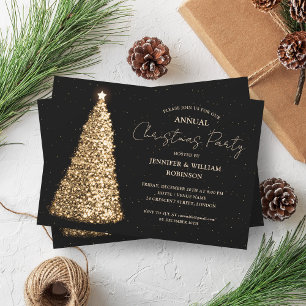 Invitation Elégante Gold Black Xmas Tree Fête de Noël