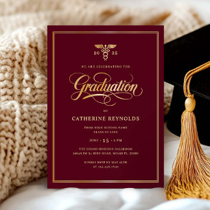 Invitation Élégante Gold Burgundy College Graduation Party