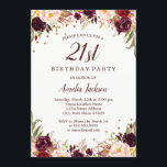 Invitation Elégante Gold Burgundy Floral 21e fête d'anniversa<br><div class="desc">Plus joli fleurs Invitations d'anniversaire dans le Little Bayleigh Store!</div>