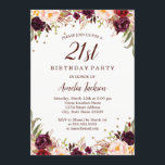 Invitation Elégante Gold Burgundy Floral 21e fête d'anniversa<br><div class="desc">Plus joli fleurs Invitations d'anniversaire dans le Little Bayleigh Store!</div>