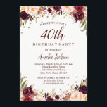 Invitation Elégante Gold Burgundy Floral 40e fête d'anniversa<br><div class="desc">Plus joli fleurs Invitations d'anniversaire dans le Little Bayleigh Store!</div>