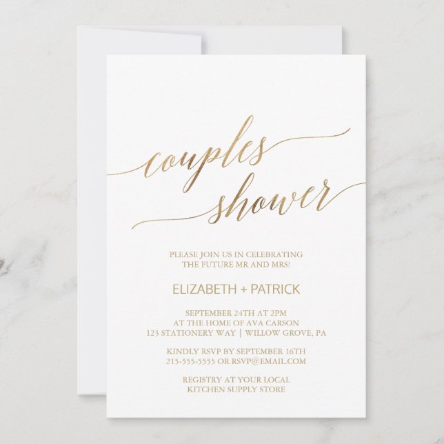 Invitation Elégante Gold Calligraphie Couples Douche (Devant)