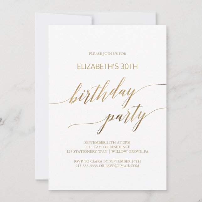 Invitation Elégante Gold Calligraphy Anniversaire (Devant)