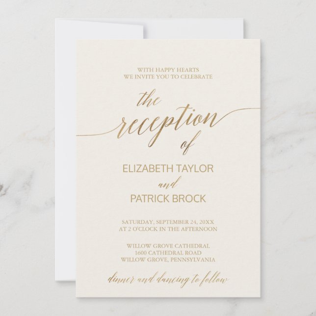 Invitation Elégante Gold Calligraphy Ivory Réception Détails (Devant)
