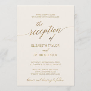 Invitation Elégante Gold Calligraphy Ivory Réception Détails