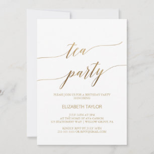 Invitation Elégante Gold Calligraphy Tea Party Anniversaire
