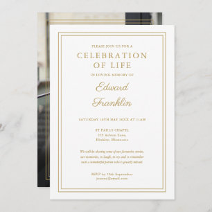 Invitation Elégante Gold Célébration Of Life Funeral Photo