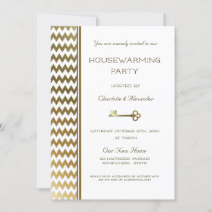 Invitation Elégante Gold Chevron Stripes Houseécher Party