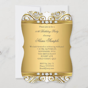 Invitation Elégante Gold Damask White Diamond Anniversaire Pa