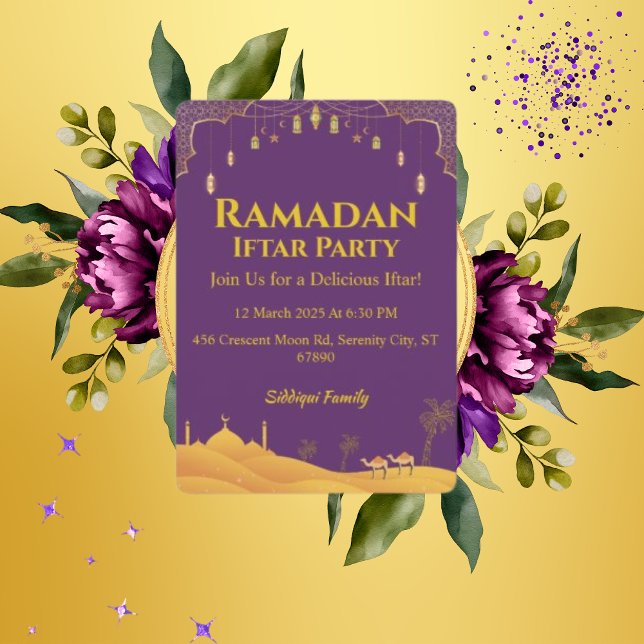 Invitation Elégante Gold Et Purple Ramadan Iftar Party (Créateur téléchargé)