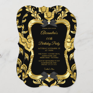 Invitation Elégante Gold Faux Foil Black Birthday Party