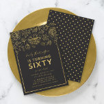 Invitation Elégante Gold Floral 60e fête d'anniversaire<br><div class="desc">Elégante invitation Floral 60e anniversaire de fête avec fausse feuille d'or floral et bordure contre un arrière - plan gris foncé sur le devant. L'invitation a un faux motif de pois dorés contre un arrière - plan gris foncé à l'arrière. Personnalisez cette invitation avec vos détails en remplaçant le texte...</div>