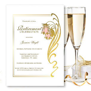 Invitation Elégante Gold Frame Célébration de la retraite