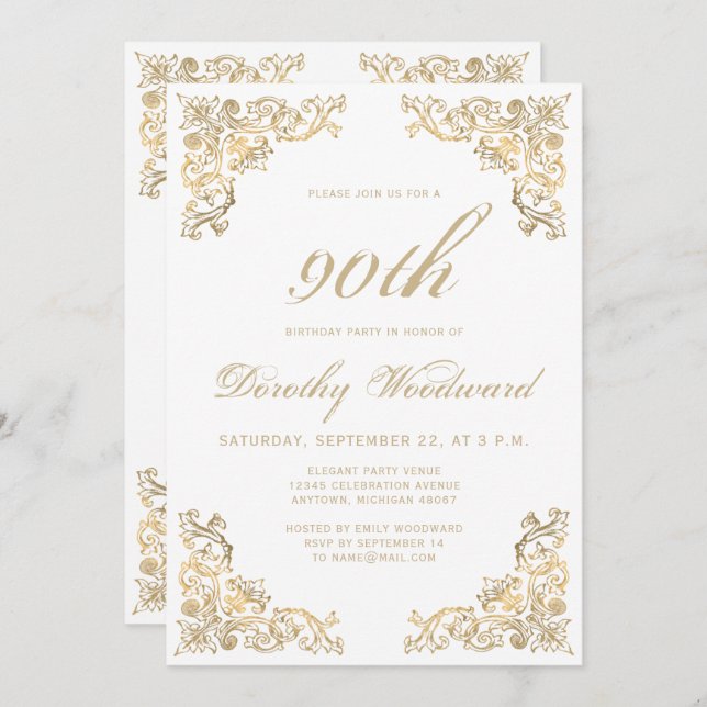 Invitation Elégante Gold Frame fête d'anniversaire (Devant / Derrière)