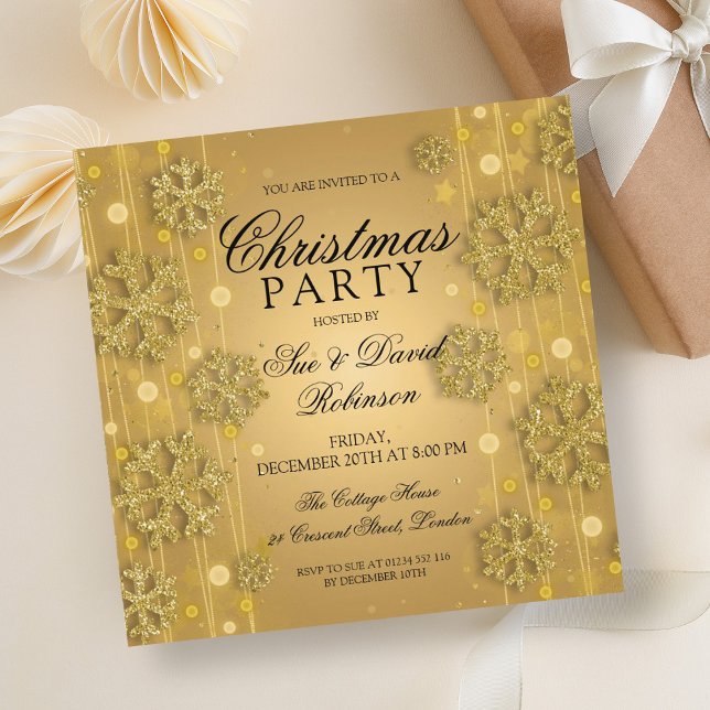 Invitation Élégante Gold Glam Fête de Noël (Elegant Gold Glam Christmas Holiday Party Invitation)