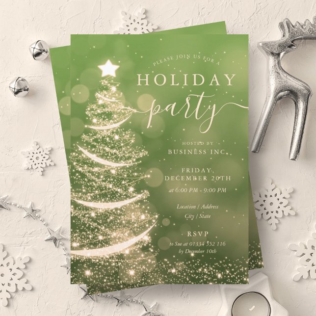 Invitation Elégante Gold Green Christmas Tree Company Holiday (Elegant Gold Green Christmas Tree Company Holiday Invitation)