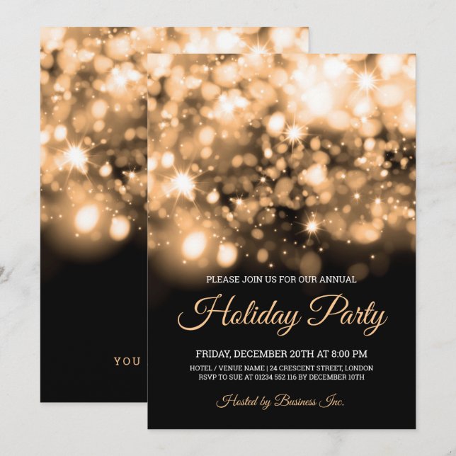 Invitation Elégante Gold Lights Corporate Holiday Party (Devant / Derrière)