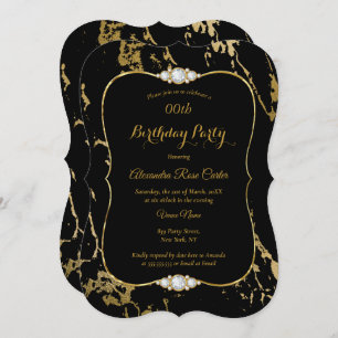Invitation Elégante Gold Marble Black Diamond Anniversaire