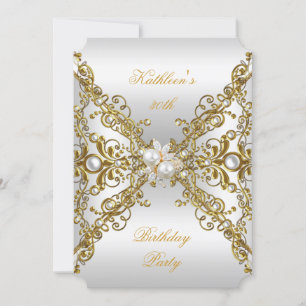 Invitation Elégante Gold Pearl Jewel Argent Anniversaire