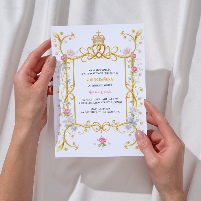 Invitation Elégante Gold Quinceañera Royal Anniversaire (Elegant Gold Quinceañera Royal Birthday Party Invitation)