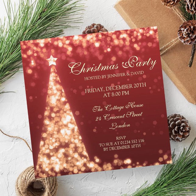 Invitation Élégante Gold & Red Christmas Holiday Party (Elegant Gold & Red Christmas Holiday Party Invitation)
